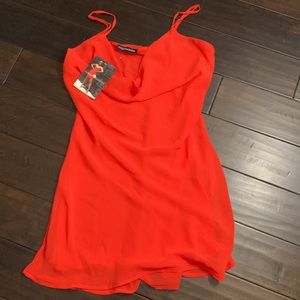 Naked Wardrobe Chiffon Mini Dress Red Orange